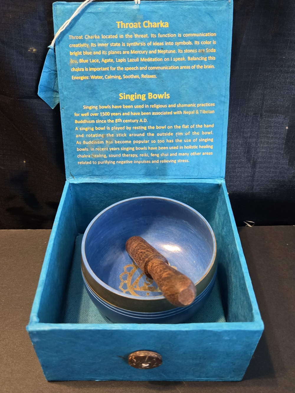 💙 Throat Chakra Singing Bowl Gift Set 🔔 Wooden Striker + Box ✨